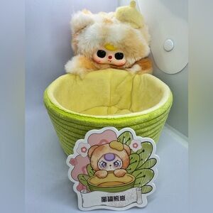 Baby Three Storage Basket Plush Bear Key Holder - Cream and Yellow